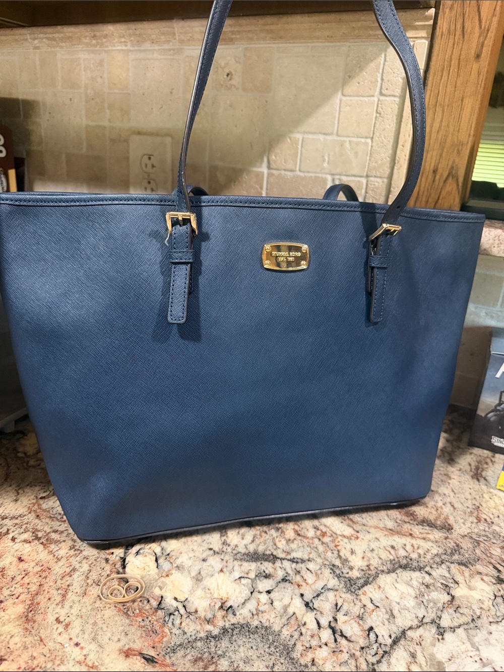 Michael Kors Blue Saffiano Leather Tote with Gold Hardware